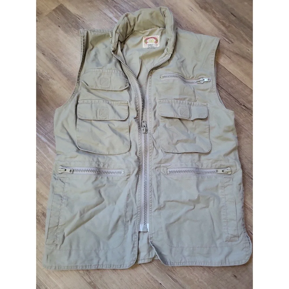 Vintage Banana Republic Vest Mens Large Beige Canvas Utility Pockets Outdoor XS